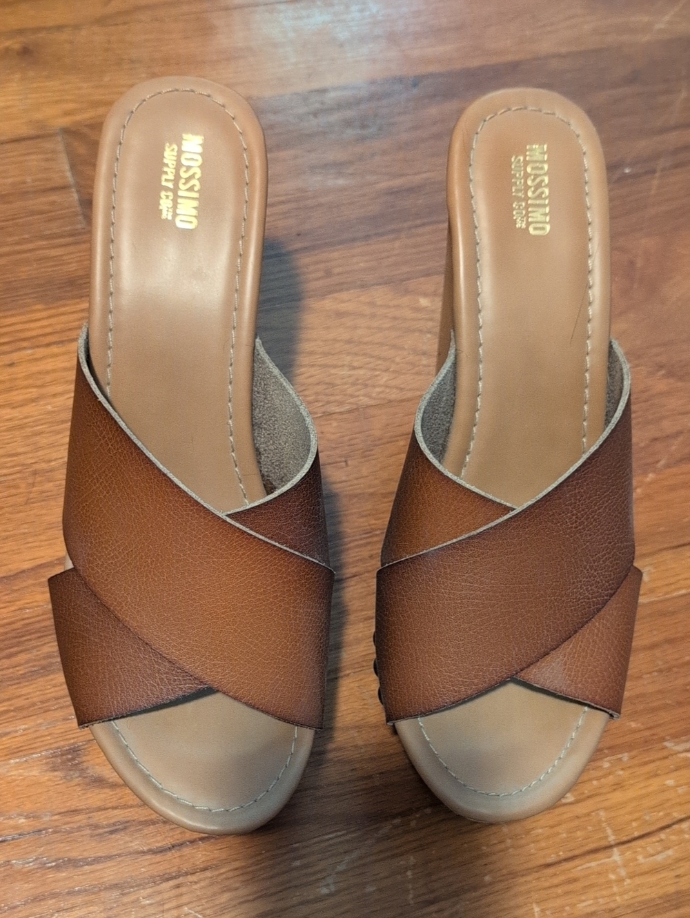Mossimo Supply Co. Tan Crisscross Slide Mules